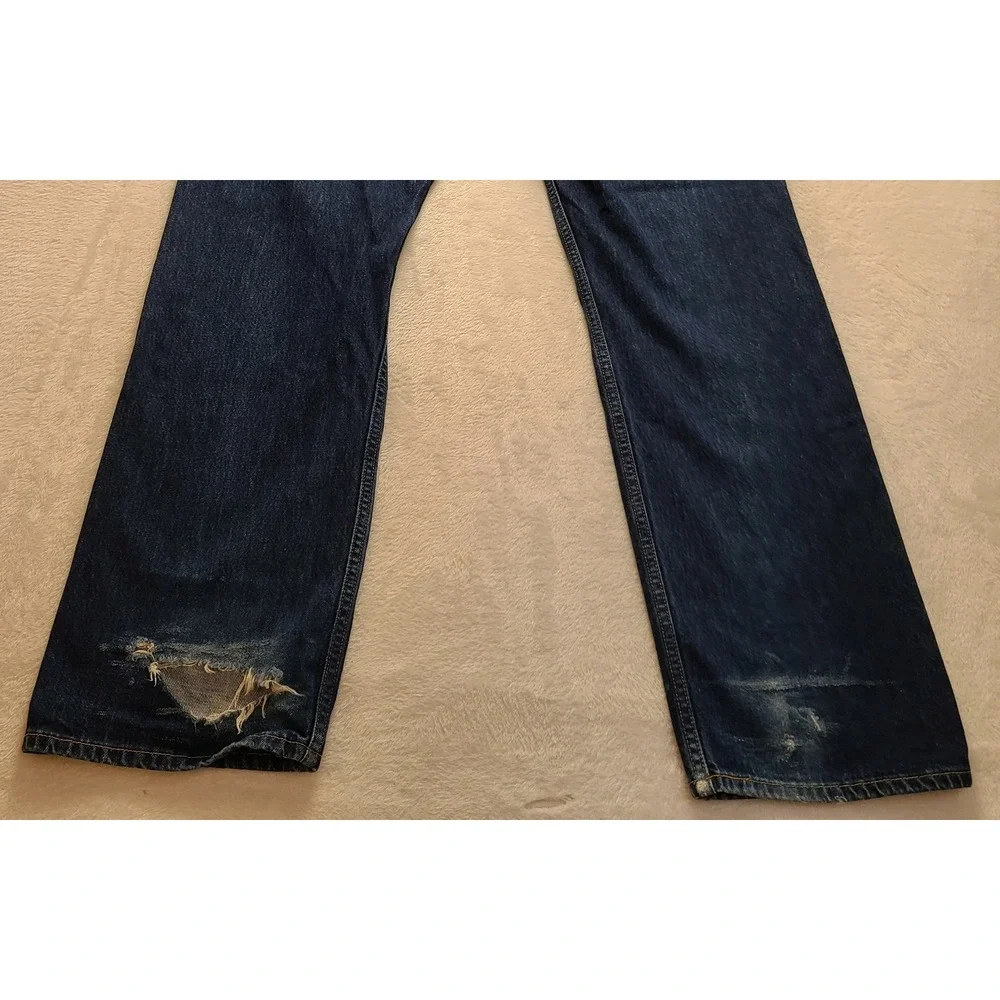 Levis 505 Regular Straight Leg Jeans Men's 40x32 Blue Indigo Denim Distressed